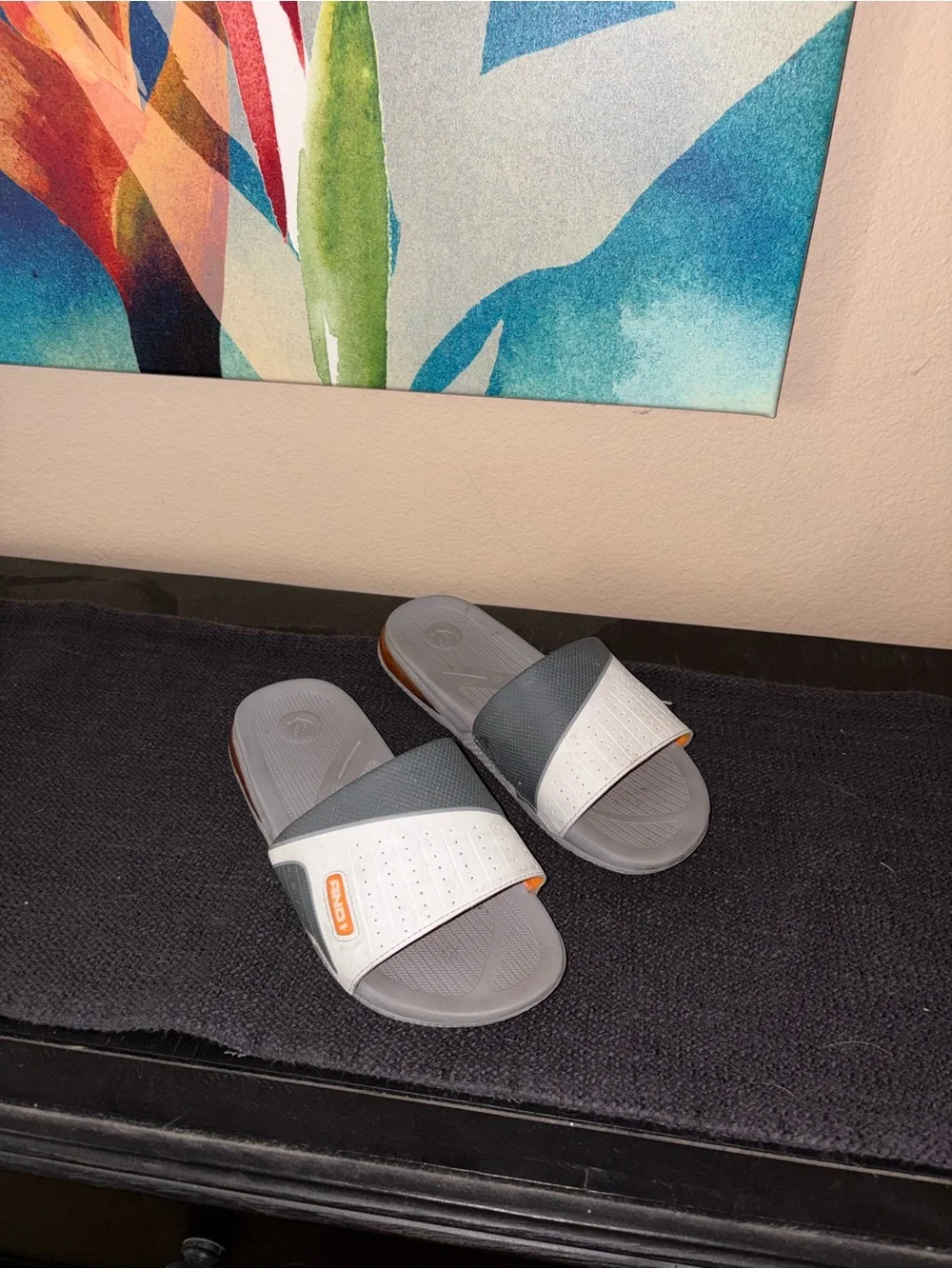 AND1 white & gray slides with orange accents casual lifestyle footwear size 8